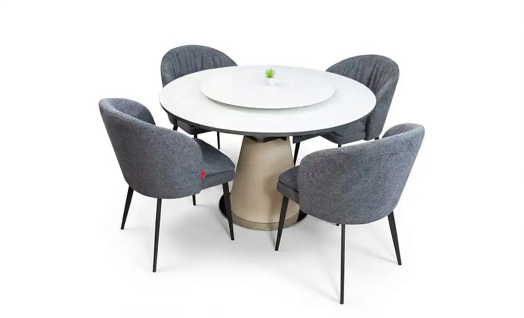 Set Masă Living Extensibilă CT163 Blat Ceramic Alb cu 4 Scaune DCM0102CF Gri 1
