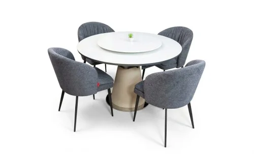 Set Masă Living Extensibilă CT163 Blat Ceramic Alb cu 4 Scaune DCM0102CF Gri