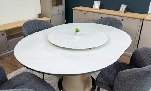 Set Masă Living Extensibilă CT163 Blat Ceramic Alb cu 4 Scaune DCM0102CF Gri