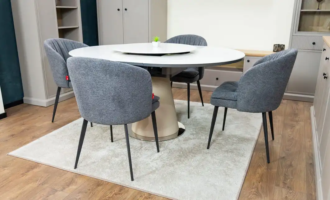 Set Masă Living Extensibilă CT163 Blat Ceramic Alb cu 4 Scaune DCM0102CF Gri