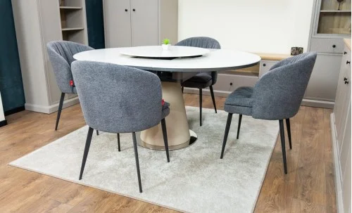 Set Masă Living Extensibilă CT163 Blat Ceramic Alb cu 4 Scaune DCM0102CF Gri