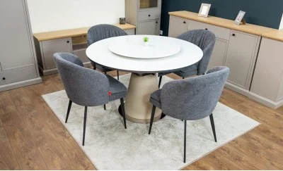 Set Masă Living Extensibilă CT163 Blat Ceramic Alb cu 4 Scaune DCM0102CF Gri