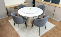 Set Masă Living Extensibilă CT163 Blat Ceramic Alb cu 4 Scaune DCM0102CF Gri 2