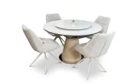 Set Masă Living Extensibilă CT163 Blat Ceramic Alb cu 4 Scaune DCM0108CS Gri Deschis 1