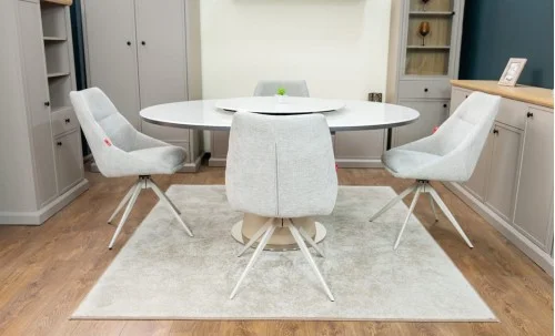 Set Masă Living Extensibilă CT163 Blat Ceramic Alb cu 4 Scaune DCM0108CS Gri Deschis