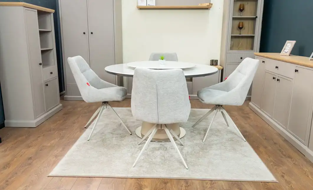 Set Masă Living Extensibilă CT163 Blat Ceramic Alb cu 4 Scaune DCM0108CS Gri Deschis 5