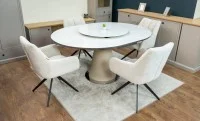 Set Masă Living Extensibilă CT163 Blat Ceramic Alb cu 4 Scaune Rotative DCM0112AS Bej 9