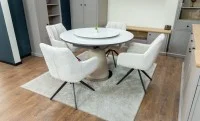 Set Masă Living Extensibilă CT163 Blat Ceramic Alb cu 4 Scaune Rotative DCM0112AS Bej 8