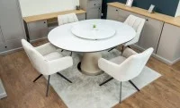 Set Masă Living Extensibilă CT163 Blat Ceramic Alb cu 4 Scaune Rotative DCM0112AS Bej 6