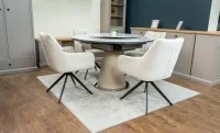 Set Masă Living Extensibilă CT163 Blat Ceramic Alb cu 4 Scaune Rotative DCM0112AS Bej 3