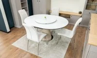 Set Masă Living Extensibilă CT163 Blat Ceramic Alb cu 4 Scaune Tapițate F630 Bej
