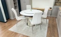 Set Masă Living Extensibilă CT163 Blat Ceramic Alb cu 4 Scaune Tapițate F630 Bej 8