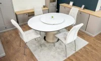 Set Masă Living Extensibilă CT163 Blat Ceramic Alb cu 4 Scaune Tapițate F630 Bej 7