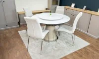 Set Masă Living Extensibilă CT163 Blat Ceramic Alb cu 4 Scaune Tapițate F630 Bej