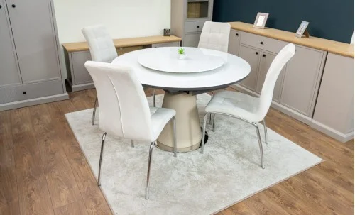 Set Masă Living Extensibilă CT163 Blat Ceramic Alb cu 4 Scaune Tapițate F630 Bej