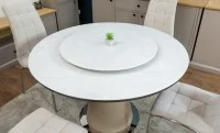 Set Masă Living Extensibilă CT163 Blat Ceramic Alb cu 4 Scaune Tapițate F630 Bej