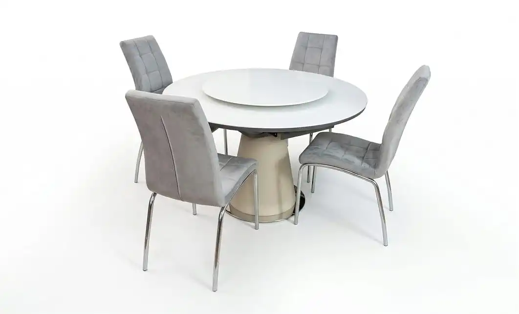 Set Masă Living Extensibilă CT163 Blat Ceramic Alb cu 4 Scaune Tapițate F630 Gri 1