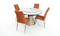 Set Masă Living Extensibilă CT163 Blat Ceramic Alb cu 4 Scaune Tapițate F630 Portocalii