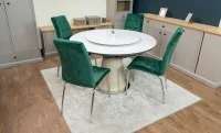 Set Masă Living Extensibilă CT163 Blat Ceramic Alb cu 4 Scaune Tapițate F630 Verzi