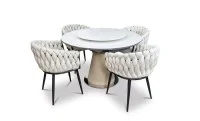 Set Masă Living Extensibilă CT163 Blat Ceramic Alb cu 4 Scaune KJC11 Bej 1