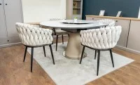 Set Masă Living Extensibilă CT163 Blat Ceramic Alb cu 4 Scaune KJC11 Bej 10