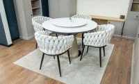 Set Masă Living Extensibilă CT163 Blat Ceramic Alb cu 4 Scaune KJC11 Bej 8