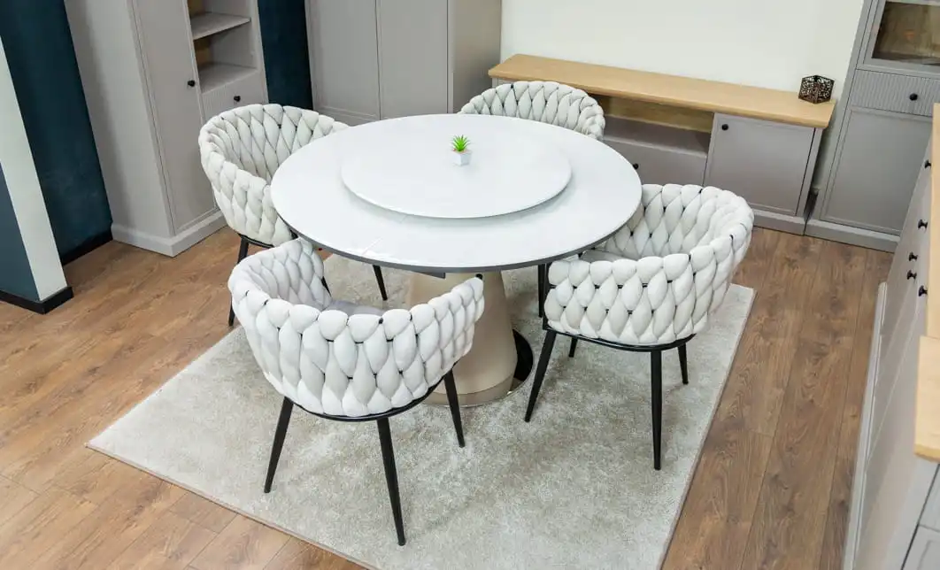 Set Masă Living Extensibilă CT163 Blat Ceramic Alb cu 4 Scaune KJC11 Bej 6