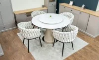 Set Masă Living Extensibilă CT163 Blat Ceramic Alb cu 4 Scaune KJC11 Bej 2