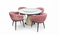 Set Masă Living Extensibilă CT163 Blat Ceramic Alb cu 4 Scaune KJC11 Roz 1
