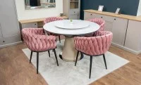 Set Masă Living Extensibilă CT163 Blat Ceramic Alb cu 4 Scaune KJC11 Roz