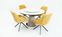 Set Masă Living Extensibilă CT163 Blat Ceramic Alb cu 4 Scaune Rotative KJC4347 Galbene 1