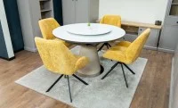 Set Masă Living Extensibilă CT163 Blat Ceramic Alb cu 4 Scaune Rotative KJC4347 Galbene 8