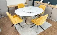 Set Masă Living Extensibilă CT163 Blat Ceramic Alb cu 4 Scaune Rotative KJC4347 Galbene 7