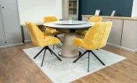 Set Masă Living Extensibilă CT163 Blat Ceramic Alb cu 4 Scaune Rotative KJC4347 Galbene 3