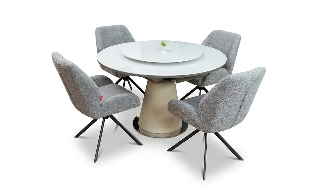 Set Masă Living Extensibilă CT163 Blat Ceramic Alb cu 4 Scaune Rotative KJC4347 Gri 1