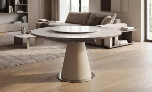 Masă Living Extensibilă CT163 cu Blat Ceramic Alb