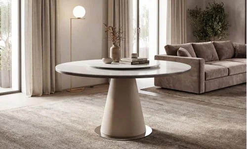 Masă Living Extensibilă CT163 cu Blat Ceramic Alb