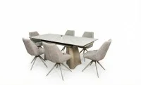Set Masă Living Extensibilă Blat Ceramic Alb Marmura CT234 cu Set 6 Scaune DCM0108CS