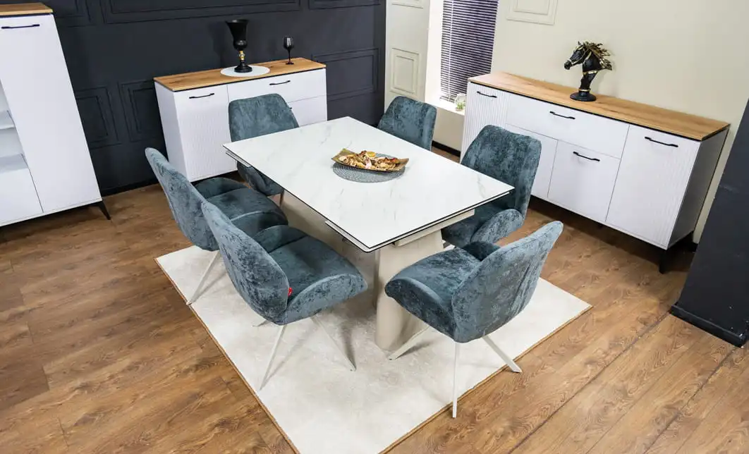 Set Masă Living Extensibilă CT234 cu Blat Ceramic Alb cu 6 Scaune DCM0104CS Gri 5