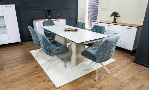 Set Masă Living Extensibilă CT234 cu Blat Ceramic Alb cu 6 Scaune DCM0104CS Gri