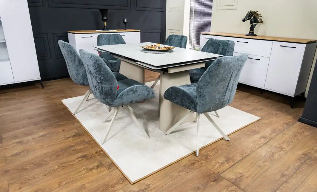 Set Masă Living Extensibilă CT234 cu Blat Ceramic Alb cu 6 Scaune DCM0104CS Gri 4