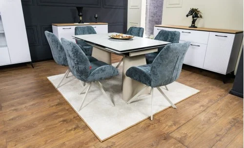 Set Masă Living Extensibilă CT234 cu Blat Ceramic Alb cu 6 Scaune DCM0104CS Gri