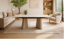 Set Masă Living Extensibilă Blat Ceramic Alb Marmura CT234 cu Set 4 Scaune DCM0108CS