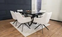 Set Masă Living Extensibilă CT241 Blat Sticlă Securizată Neagră cu 6 Scaune DCM0112AS Bej 5