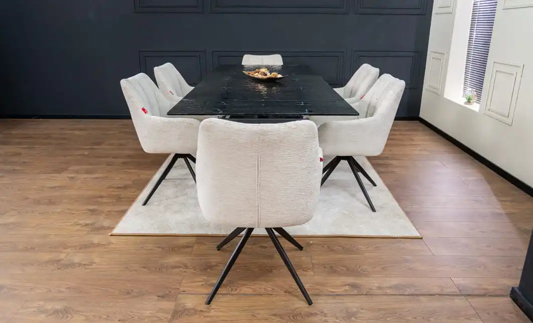 Set Masă Living Extensibilă CT241 Blat Sticlă Securizată Neagră cu 6 Scaune DCM0112AS Bej 6