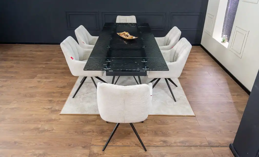 Set Masă Living Extensibilă CT241 Blat Sticlă Securizată Neagră cu 6 Scaune DCM0112AS Bej 7