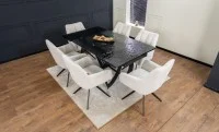 Set Masă Living Extensibilă CT241 Blat Sticlă Securizată Neagră cu 6 Scaune DCM0112AS Bej