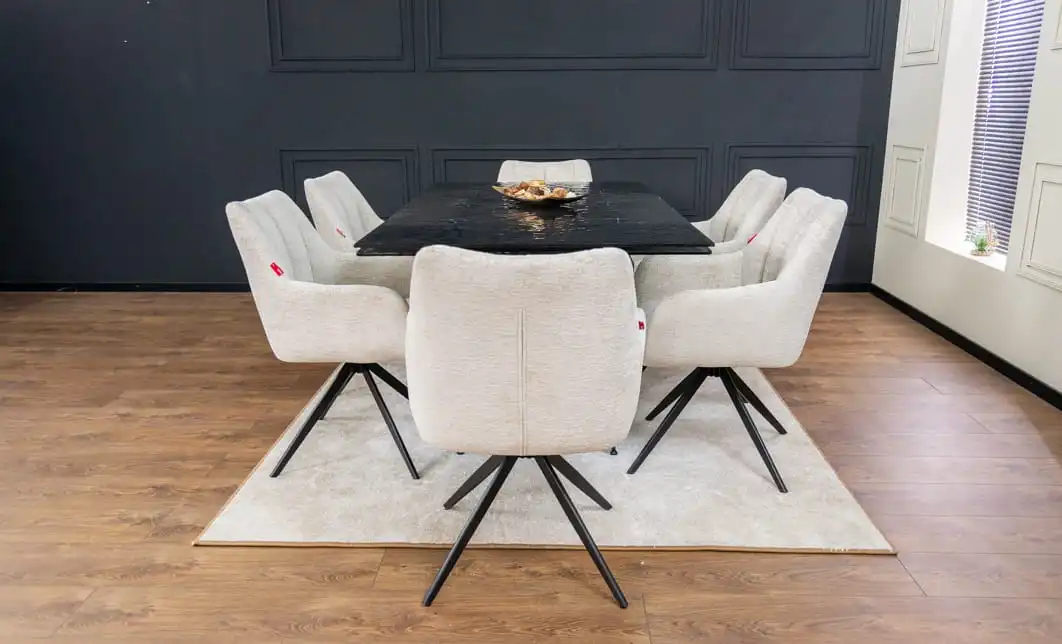 Set Masă Living Extensibilă CT241 Blat Sticlă Securizată Neagră cu 6 Scaune DCM0112AS Bej 8