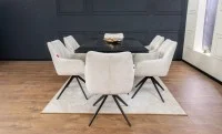 Set Masă Living Extensibilă CT241 Blat Sticlă Securizată Neagră cu 6 Scaune DCM0112AS Bej 8