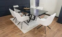 Set Masă Living Extensibilă CT241 Blat Sticlă Securizată Neagră cu 6 Scaune DCM0112AS Bej 3
